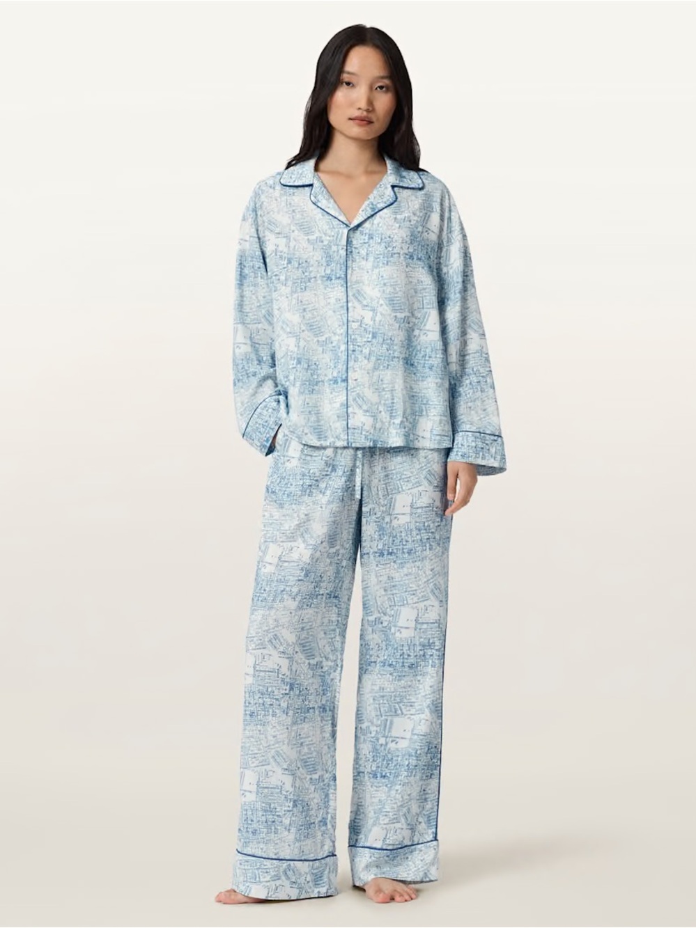 All Saints NWT Blue & White Map-Print Pajama Set